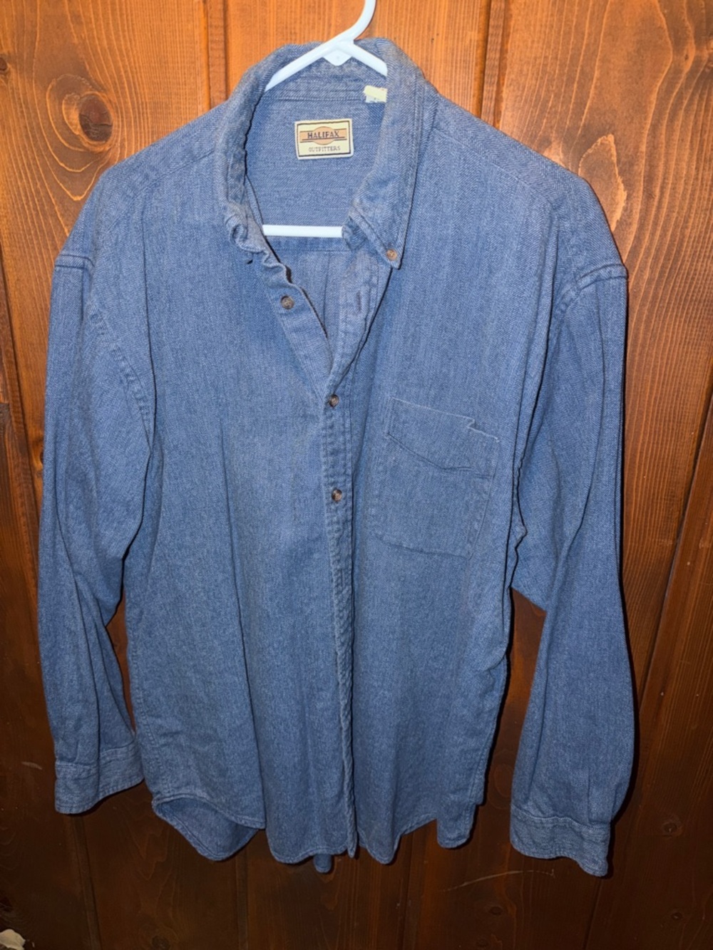 Vintage Halifax Outfitters Men's Blue Denim-Style Button Down Shirt XL